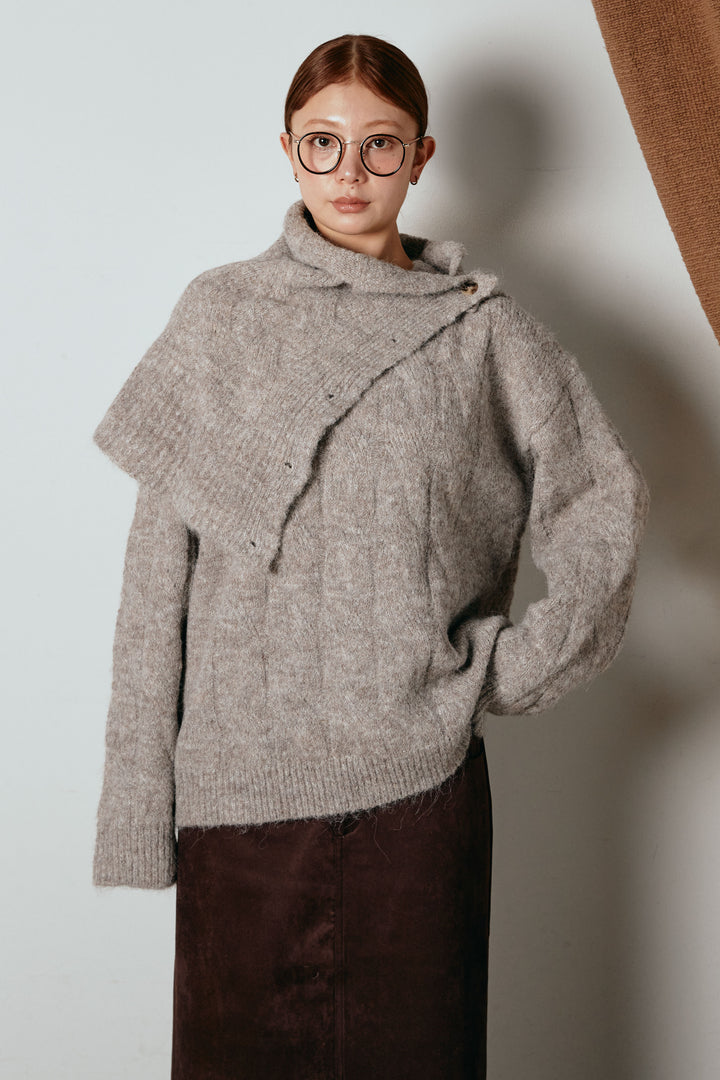 ケープデザインケーブルニットトップス