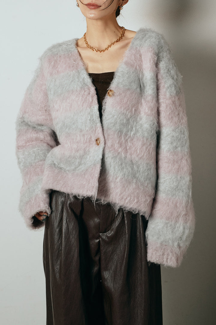 シャギーボーダー柄ニットカーディガン