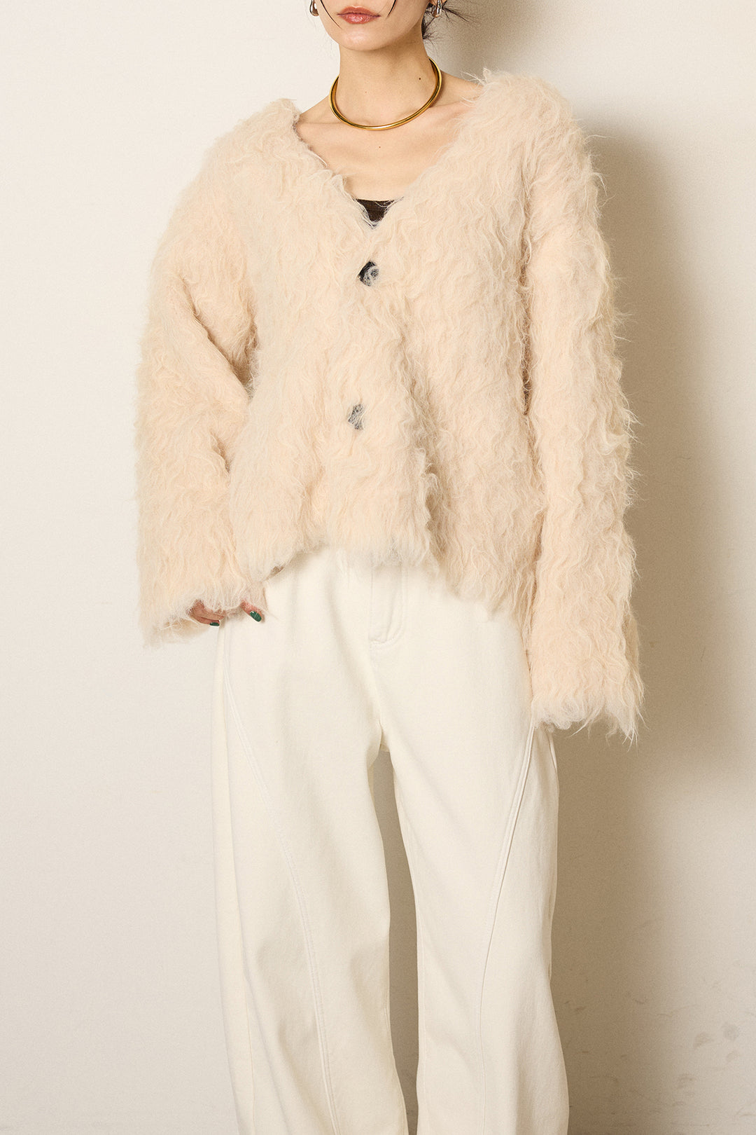 起毛シャギーニットカーディガン