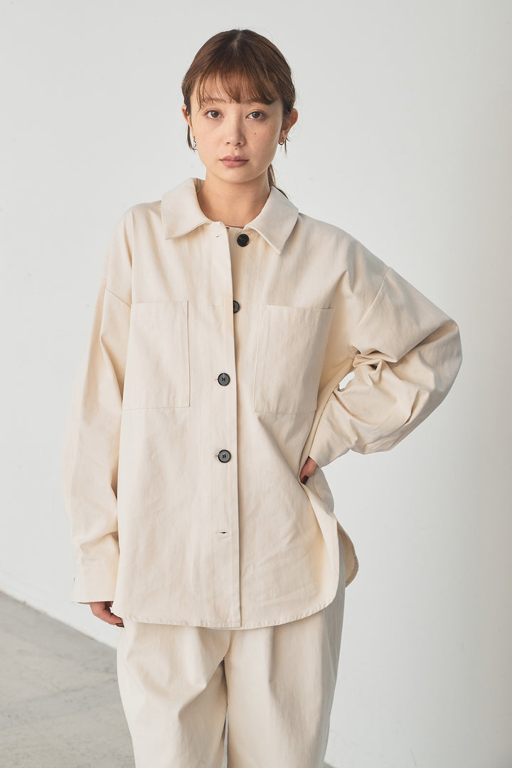 [SET]ツイルシャツジャケット+ツイルハイウエストタックパンツ(2set)