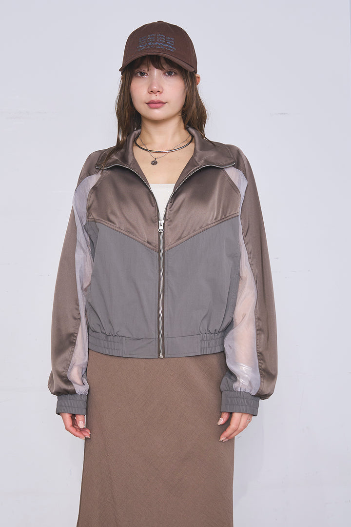 [SET]異素材切替ZIPブルゾン+サイドラインギャザースカート(2set)