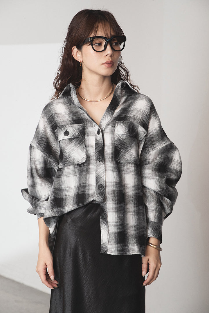 [SET]オンブレーチェックビッグシルエットCPOシャツ+センターラインニットパンツ(2set)