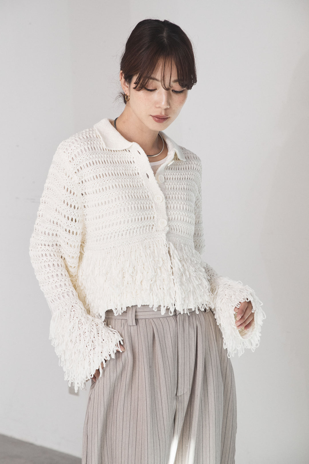 メッシュフリンジカーディガン