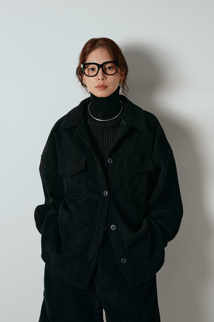 [SET]襟付きコーデュロイポケットシャツ+リブニットシームレスタートルプルオーバー+リラックスコーデュロイハーフパンツ(3set)