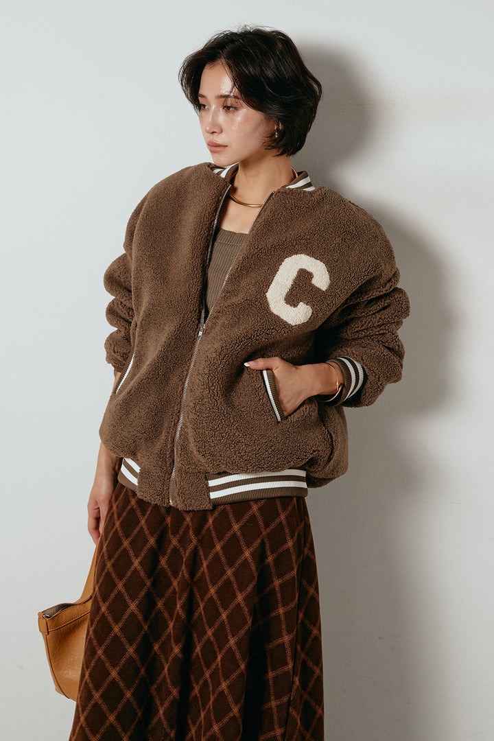 [SET]ロゴスタジャンボアブルゾン+レザーライク配色ストライプパンツ(2set)