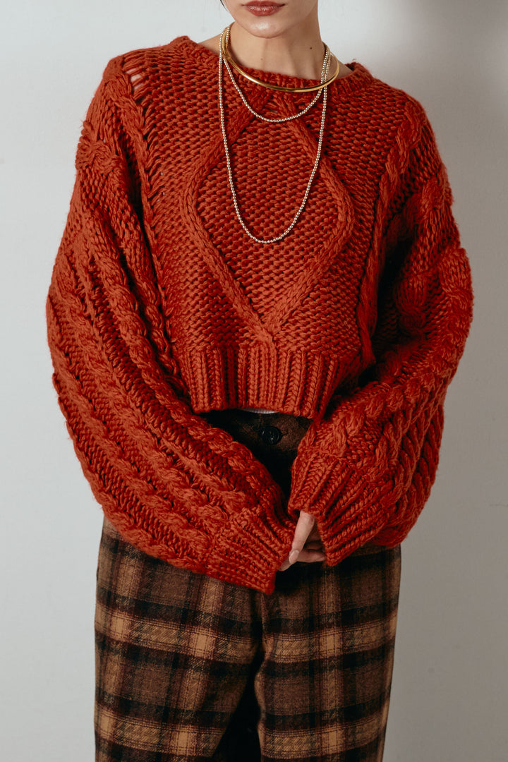 [SET]ロービングケーブルショート丈プルオーバー+ルーズタータンチェックワイドパンツ(2set)