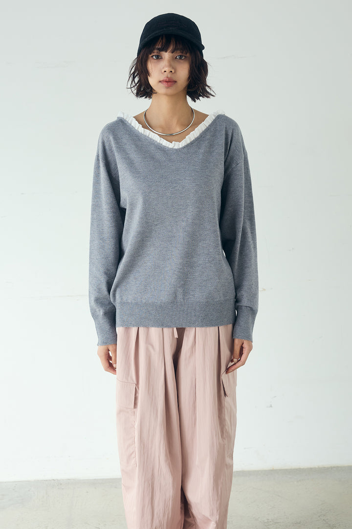 [SET]クールクール異素材コンビオフショルプルオーバー+撥水ジョガーパンツ(2set)