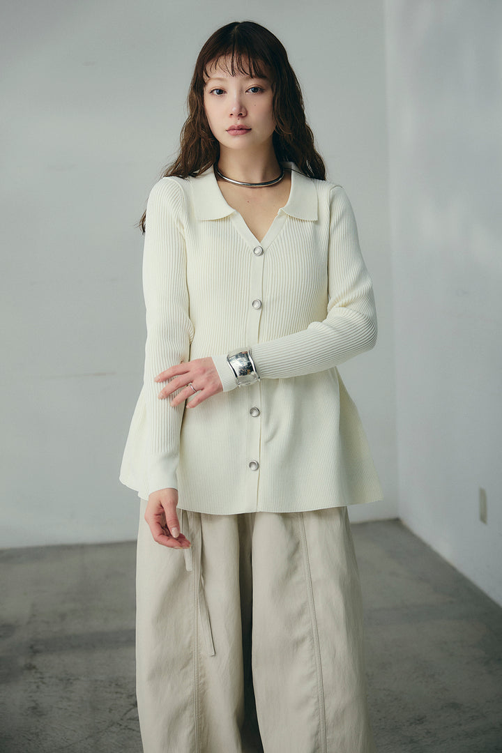 [SET]スキッパーペプラムニット+ウエスト裁ち切りデニムワイドパンツ(2set)