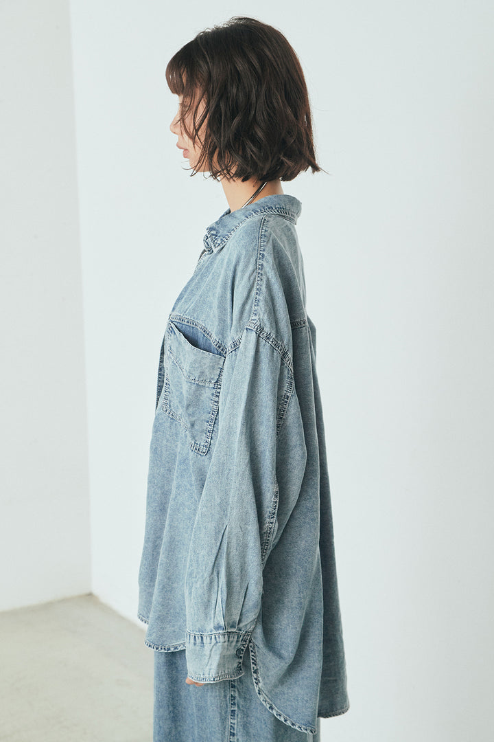 [SET]テンセルデニムシャツ+ラメ刺繍デザインスカート(2set)