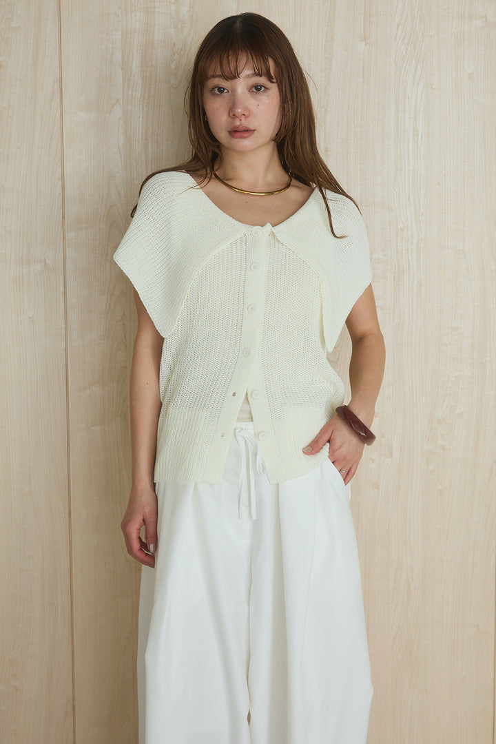 [SET]ビッグカラーボタンニットトップス+ベルト付きカラーデニムパンツ(2set)