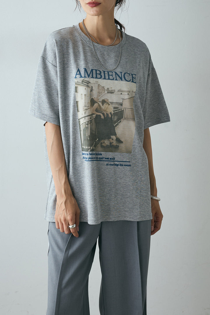 [SET]AMBIENCEフォトプリントTシャツ+サイドラインワイドスラックスパンツ(2set)