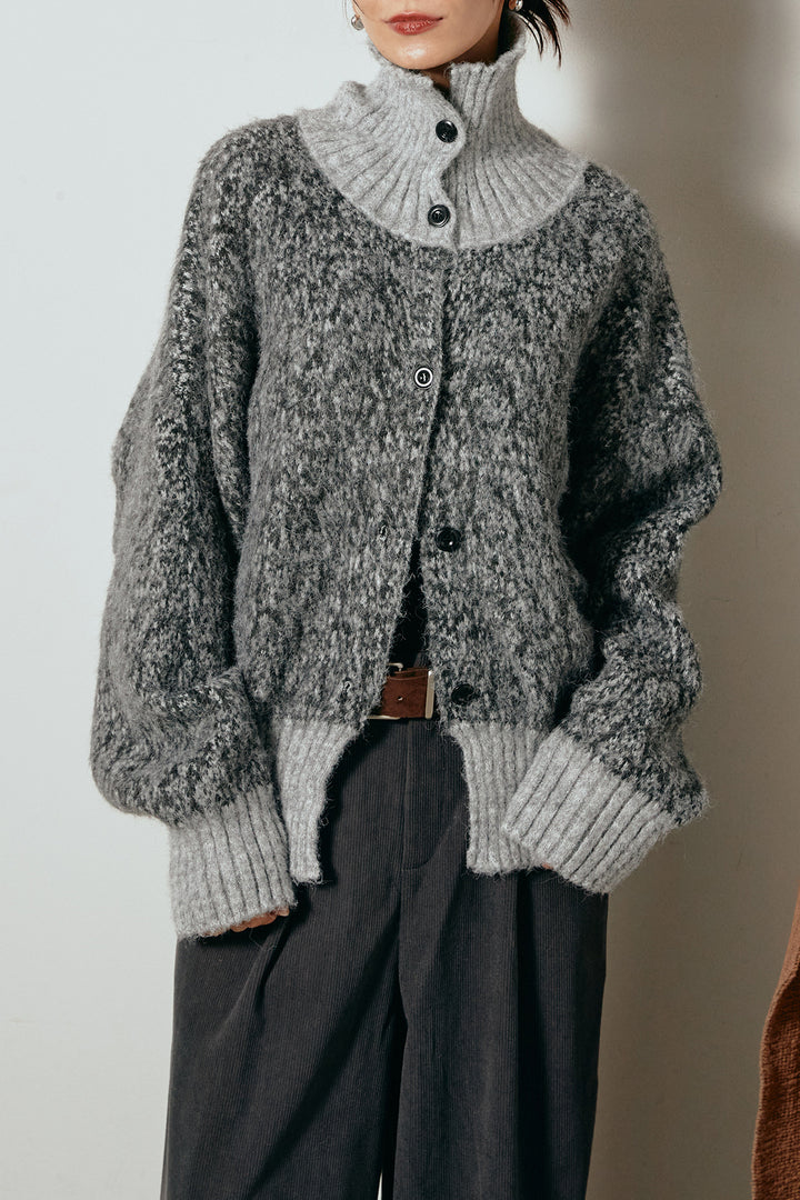 [SET]ハイネックミックスニットトップス+サイド切り替えリブニットロングスカート(2set)