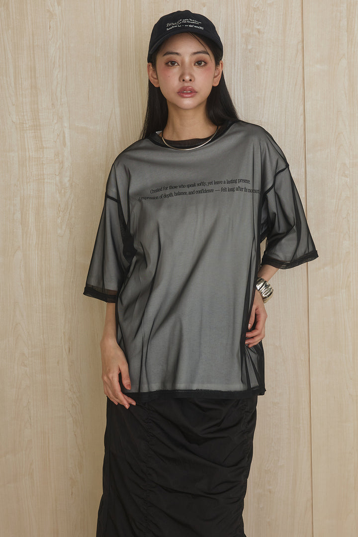 [SET]綿天竺Tシャツ×チュールトップス+ベルト付きビックループワイドパンツ(2set)