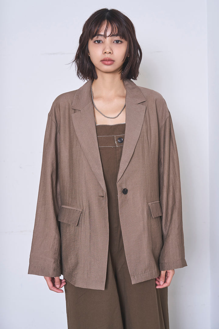 [SET]リネンブレンドテーラードシアージャケット+綿ツイルアシメサロペット(2set)