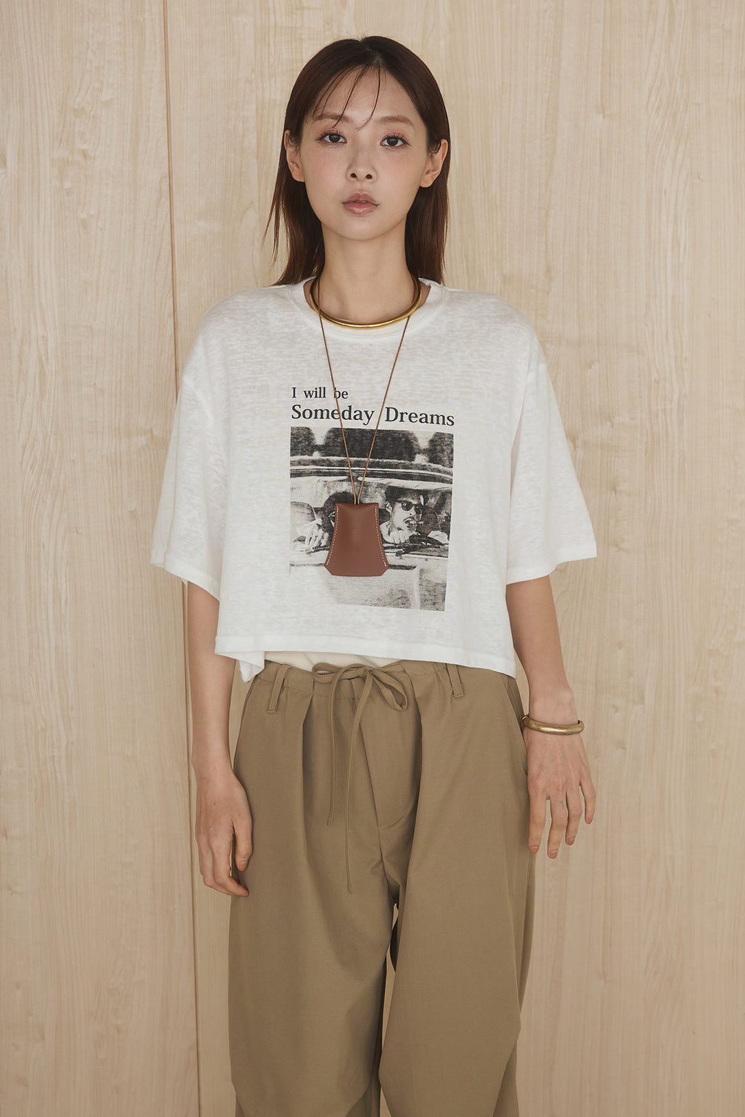 [SET]グラフィックサムデイワイドクロップドT+異素材ベルト付きラップ風ニュアンスワイドパンツ(2set)