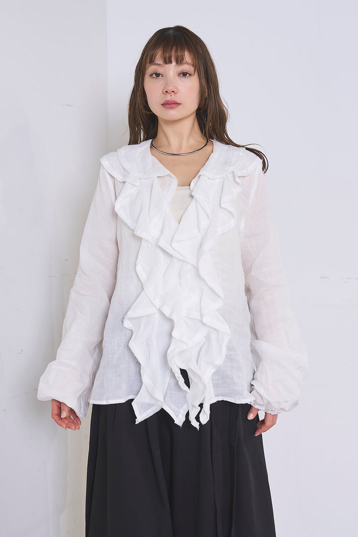 [SET]フリルボタンブラウス+紐ベルト付きカーブワイドパンツ(2set)