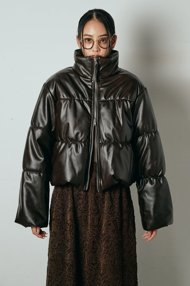 [SET]レザーライクWジップスタンドカラー中綿ブルゾン+総レース刺繍スカート(2set)