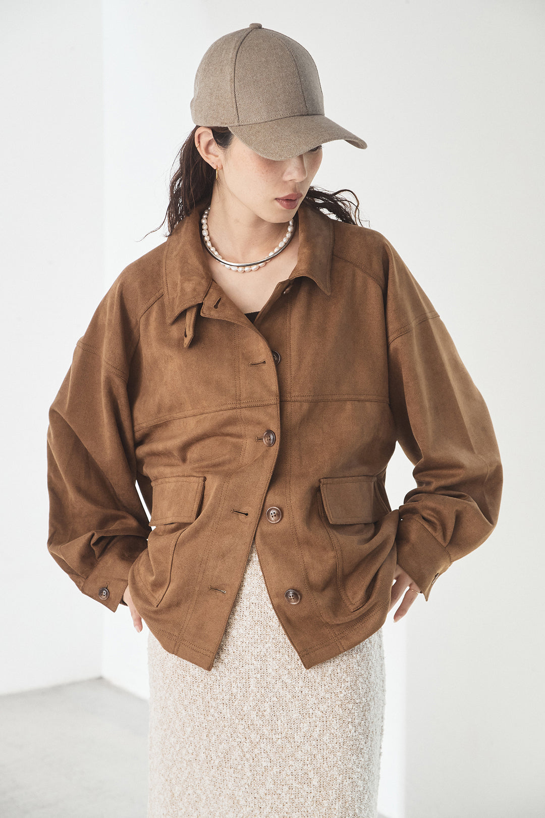 [SET]デカポケスエポンジャケット+ツイード風MIXスラブスカート(2set)