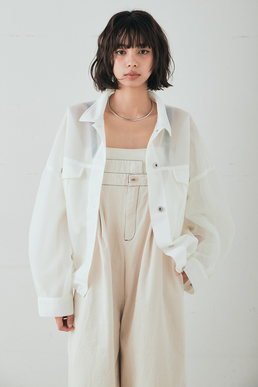 [SET]シアーダンボールサイドドロストジャケット+紐ベルト付きかすれ柄ワイドスラックス(2set)