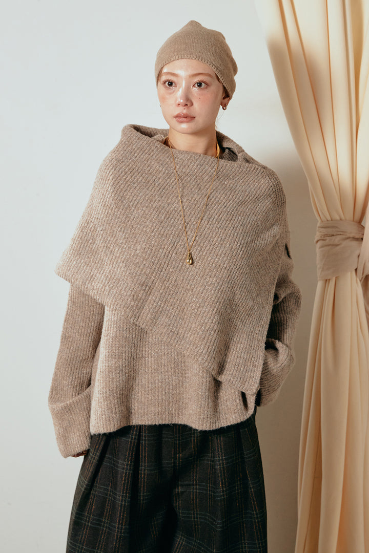 [SET]ケープデザインリブニットトップス+花柄刺繍ベロアフレアスカート(2set)