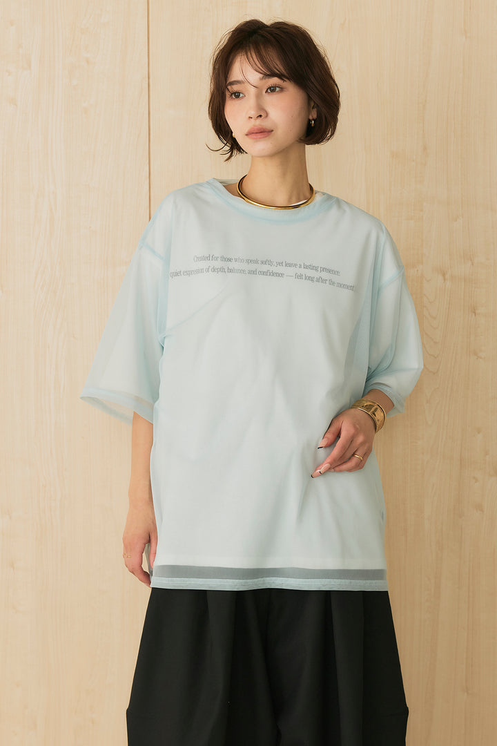 [SET]綿天竺Tシャツ×チュールトップス+ベルトループワイドパンツ(2set)