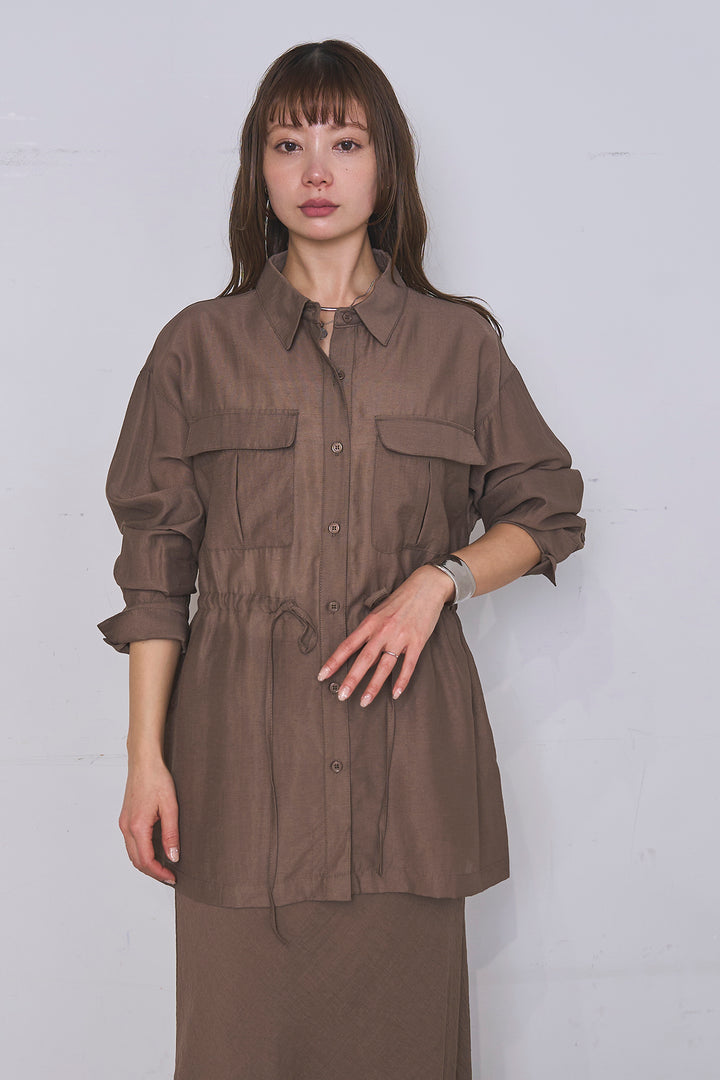 [SET]リネンブレンドシアーサファリシャツ+リラックスプリーツスカート(2set)