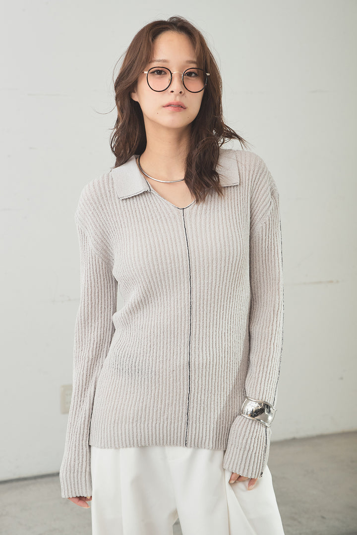 [SET]衿付きニットプルオーバー+サイドベルトタック入りスラックス(2set)