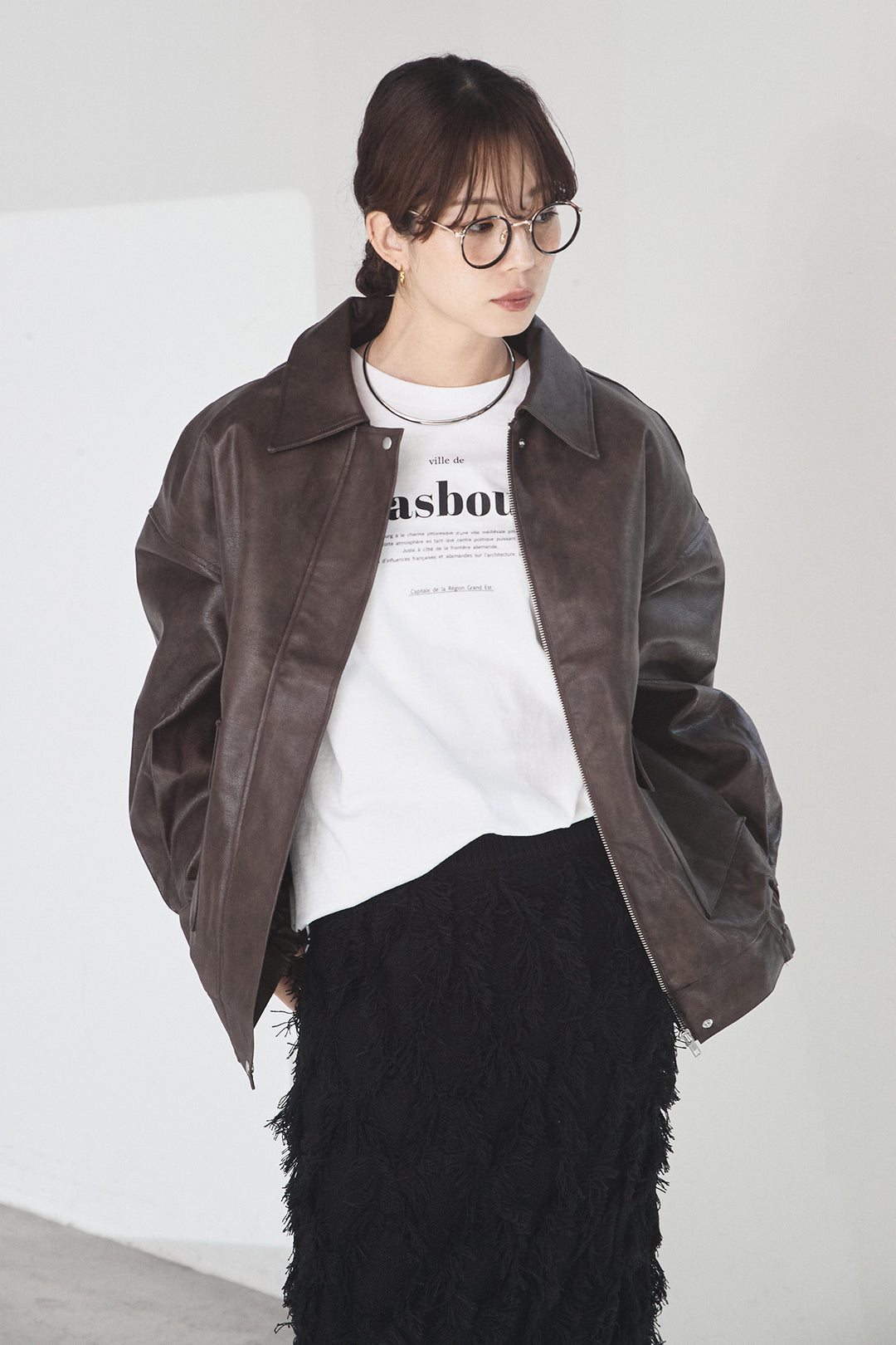 【即納】レザーライクオーバーサイズブルゾン