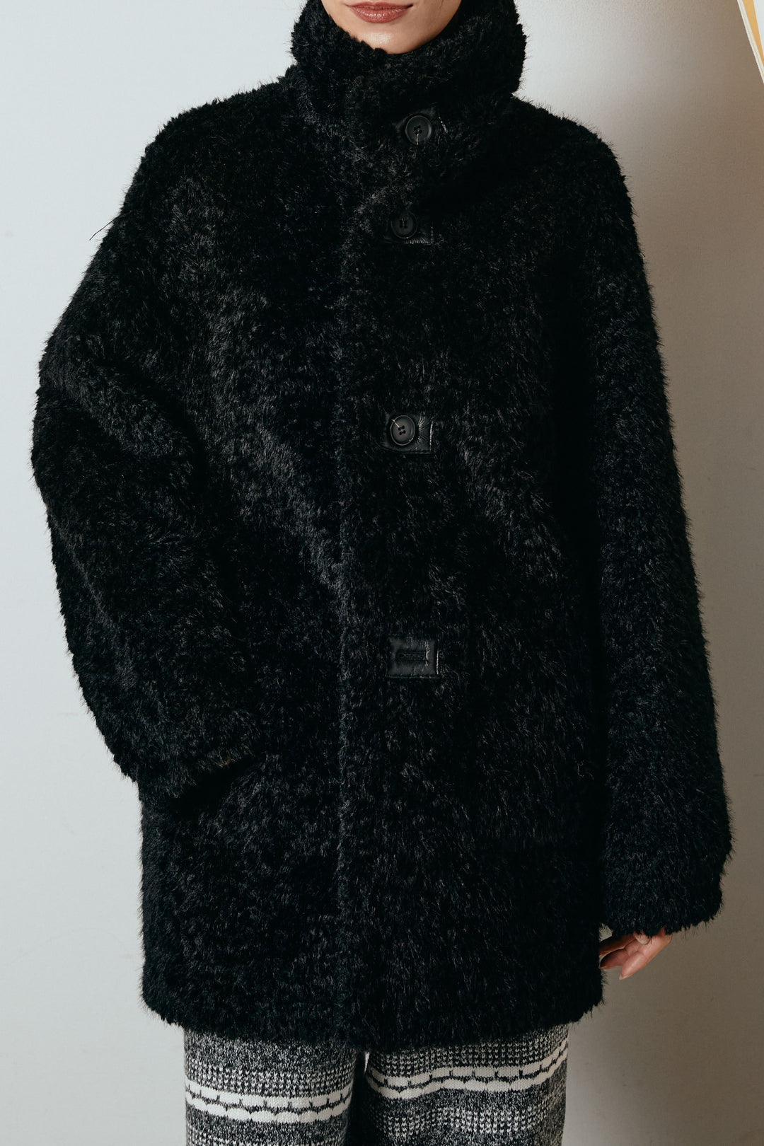 [SET]リバーシブルボアアウター+マルチライン柄リラックスニットパンツ(2set)