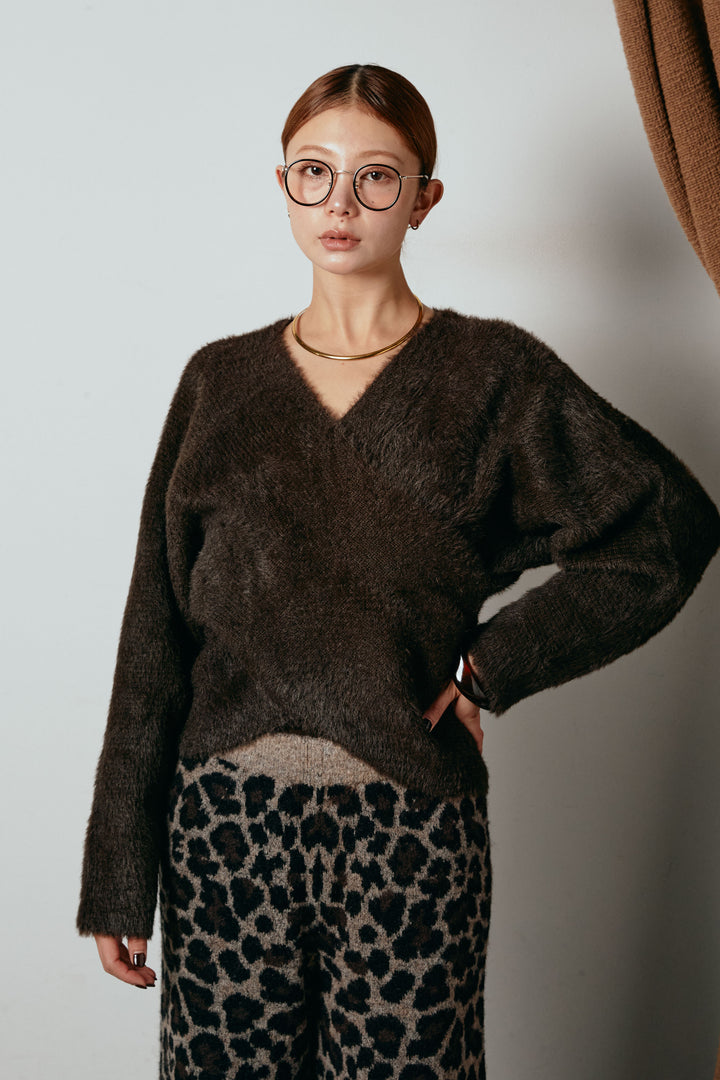 シャギーカシュクールニットトップス