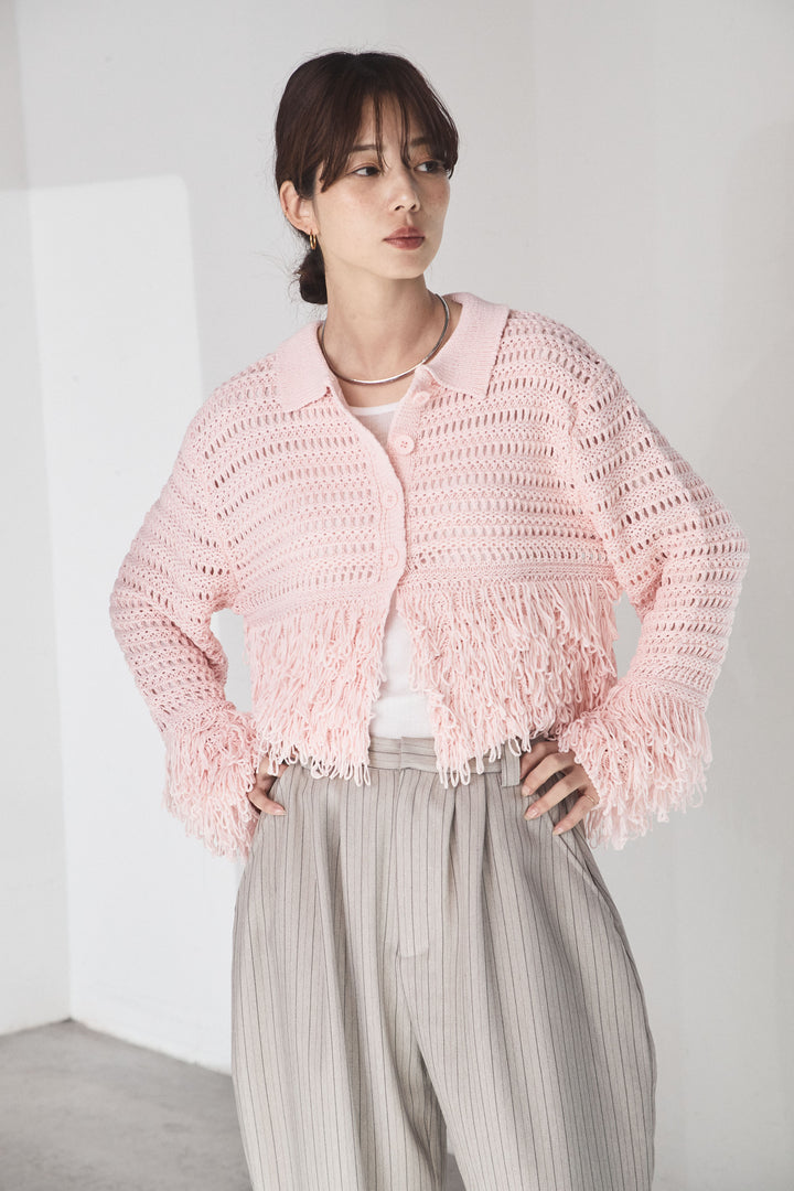 メッシュフリンジカーディガン