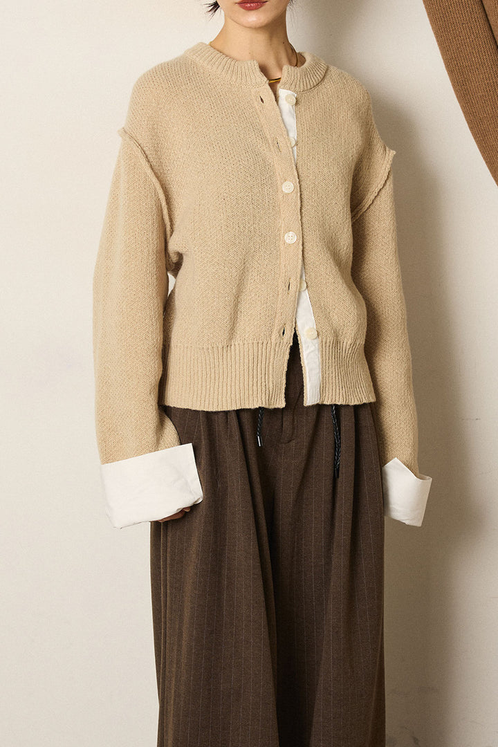 [SET]シャツドッキングニットカーディガン+ベルト付きタータンチェックプリーツスカート(2set)