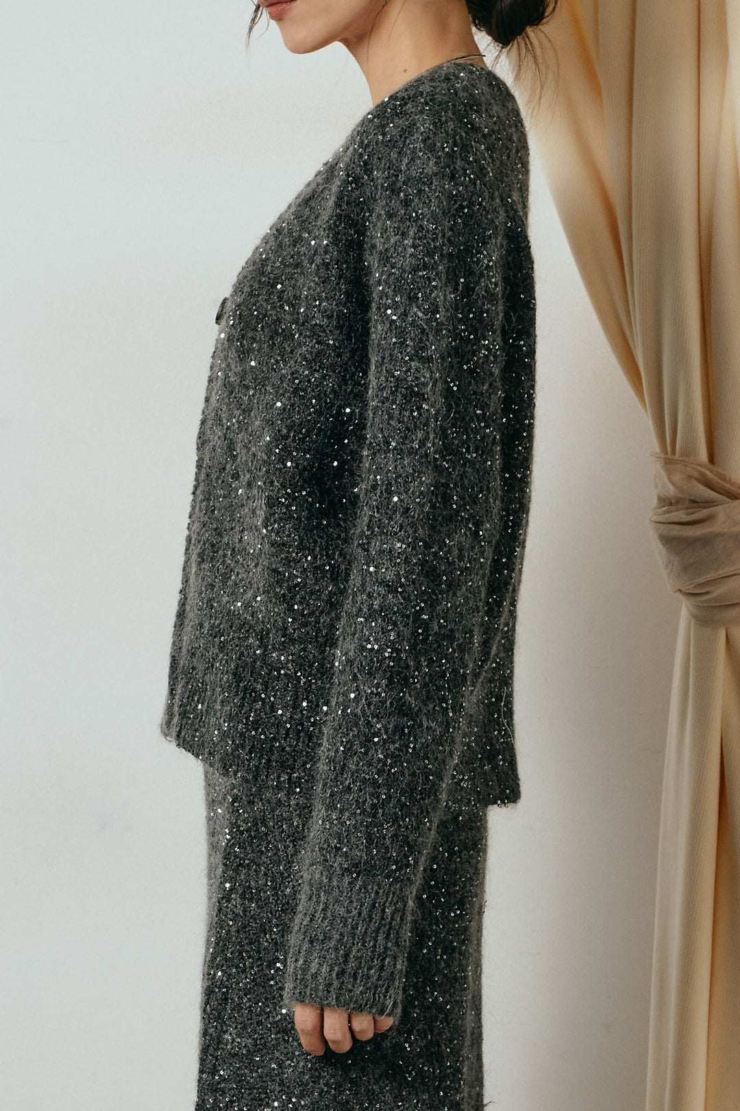 [SET]ミニラメニットカーディガン+ミニラメニットスカート(2set)