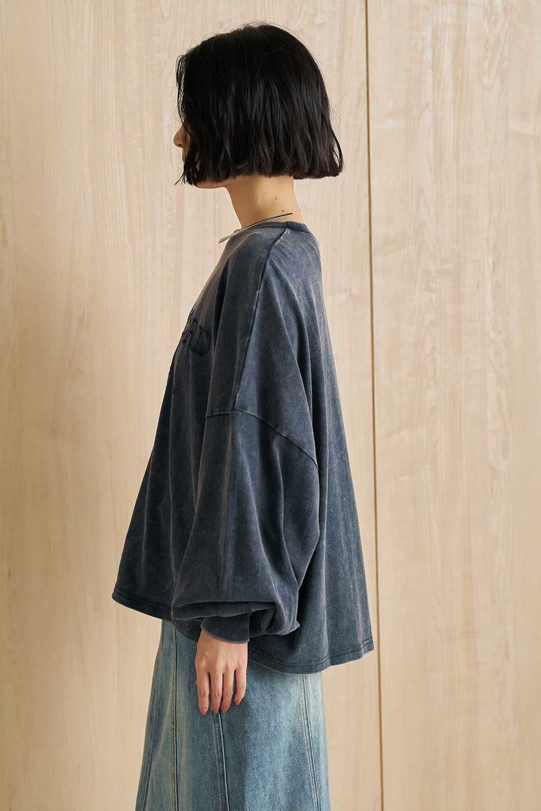 [SET]袖ボリュームHARTFORD刺繍Tシャツ+ピグメントリラックスニットスカート(2set)