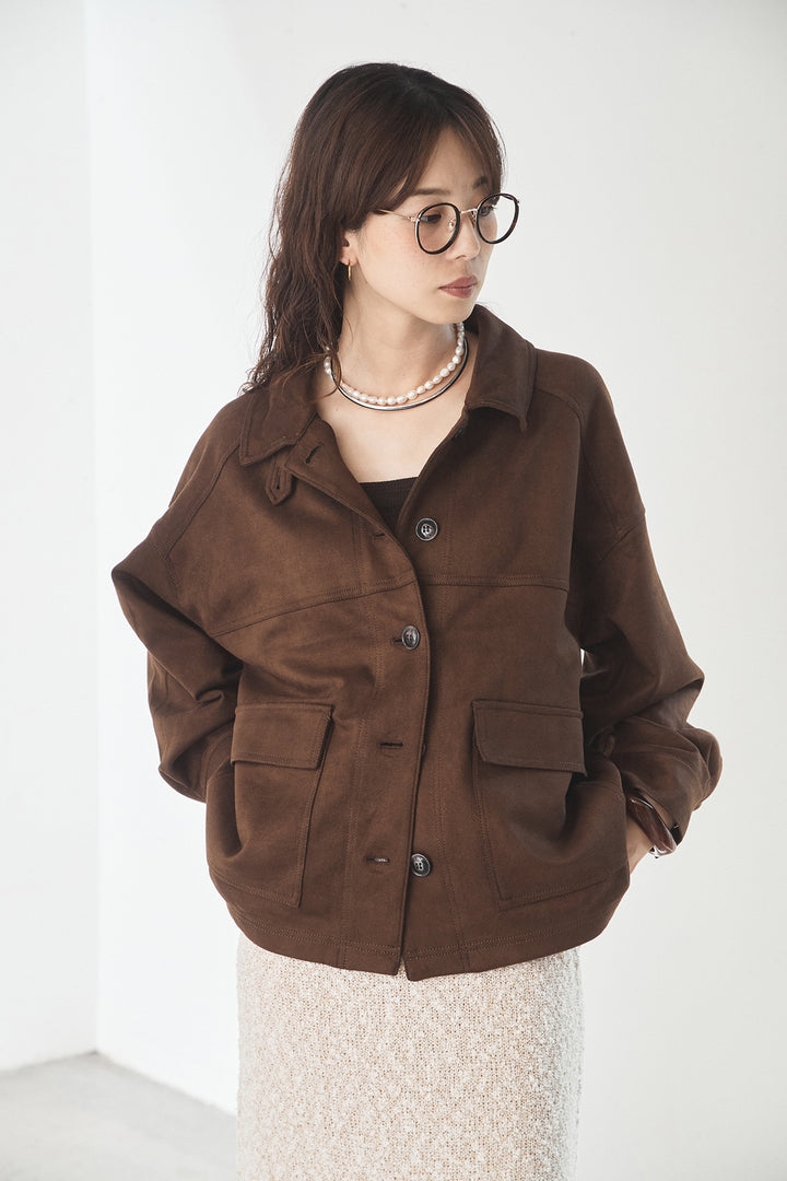 [SET]デカポケスエポンジャケット+ツイード風MIXスラブスカート(2set)