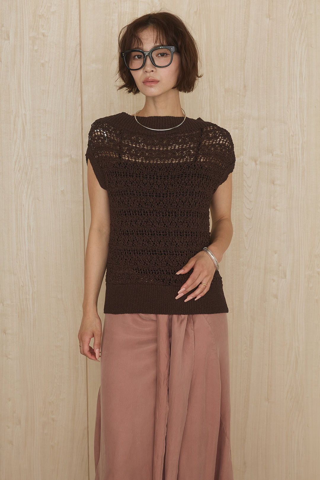 [SET]透かしレース編みフレンチニット+巻きロングスカート(2set)