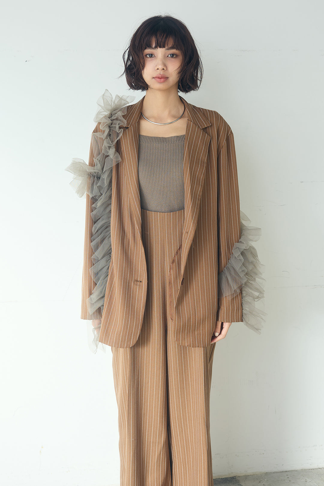 チュールヘリンボーンストライプジャケット