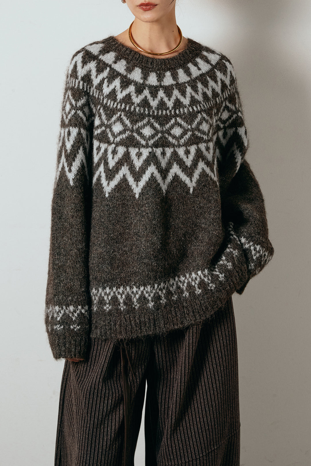 ノルディック柄Uネックプルオーバー