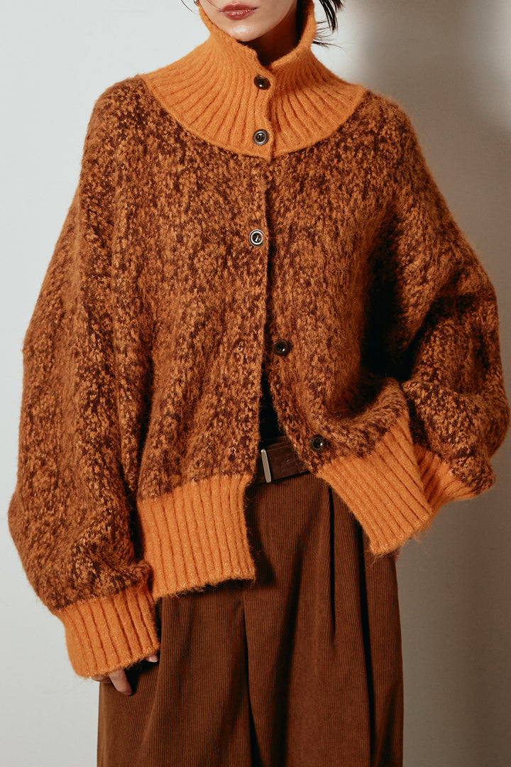 [SET]ハイネックミックスニットトップス+サイド切り替えリブニットロングスカート(2set)