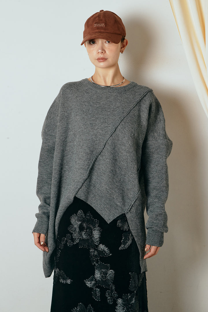 【着回しセット】[SET]アシンメトリーデザインニットトップス+センターラインニットパンツ+フラワー刺繍ワイドスカート(3set)