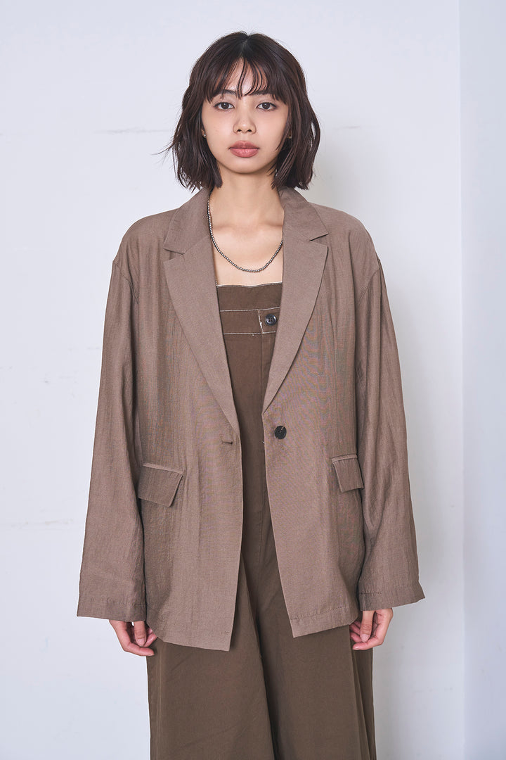 [SET]リネンブレンドテーラードシアージャケット+綿ツイルアシメサロペット(2set)
