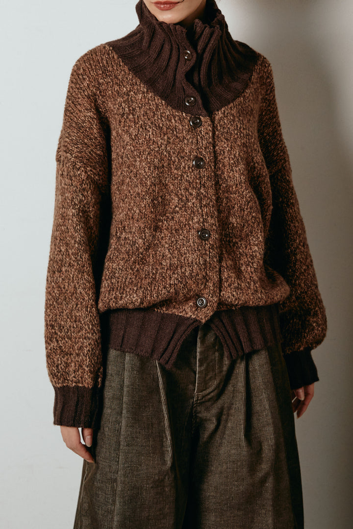 ハイネックミックスニットカーディガン