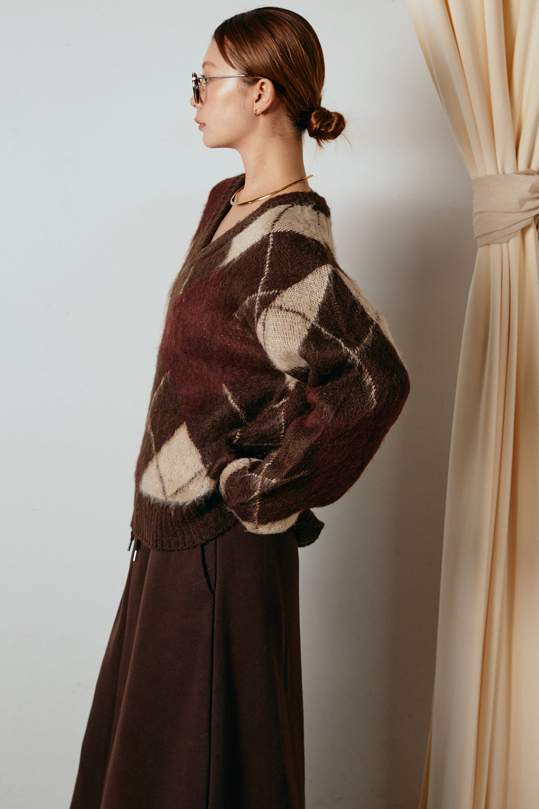 アクリルモヘアアーガイルVネックプルオーバー