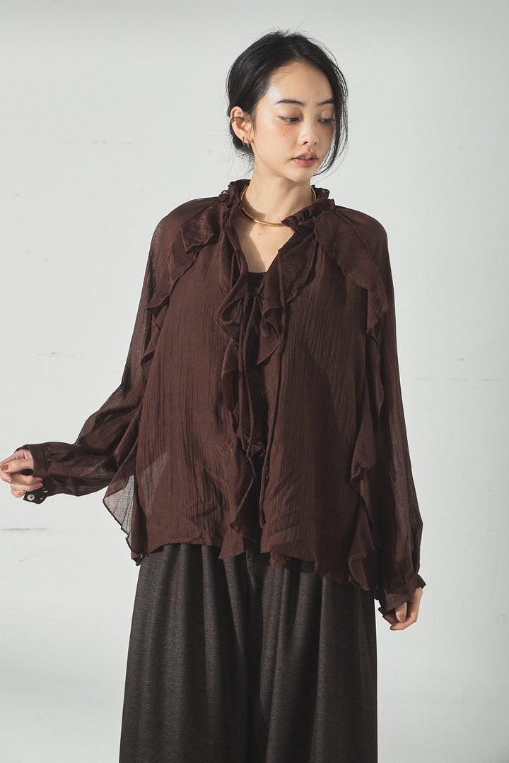 フロントリボンフリルブラウス