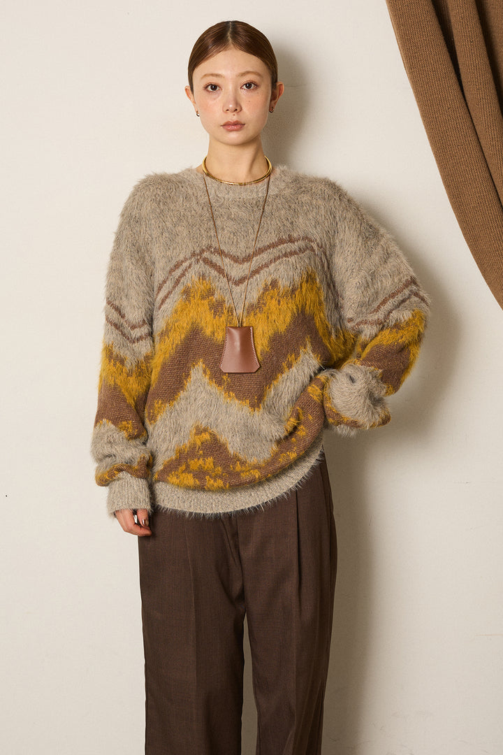 【即納】シャギーニュアンスライン柄ニットトップス