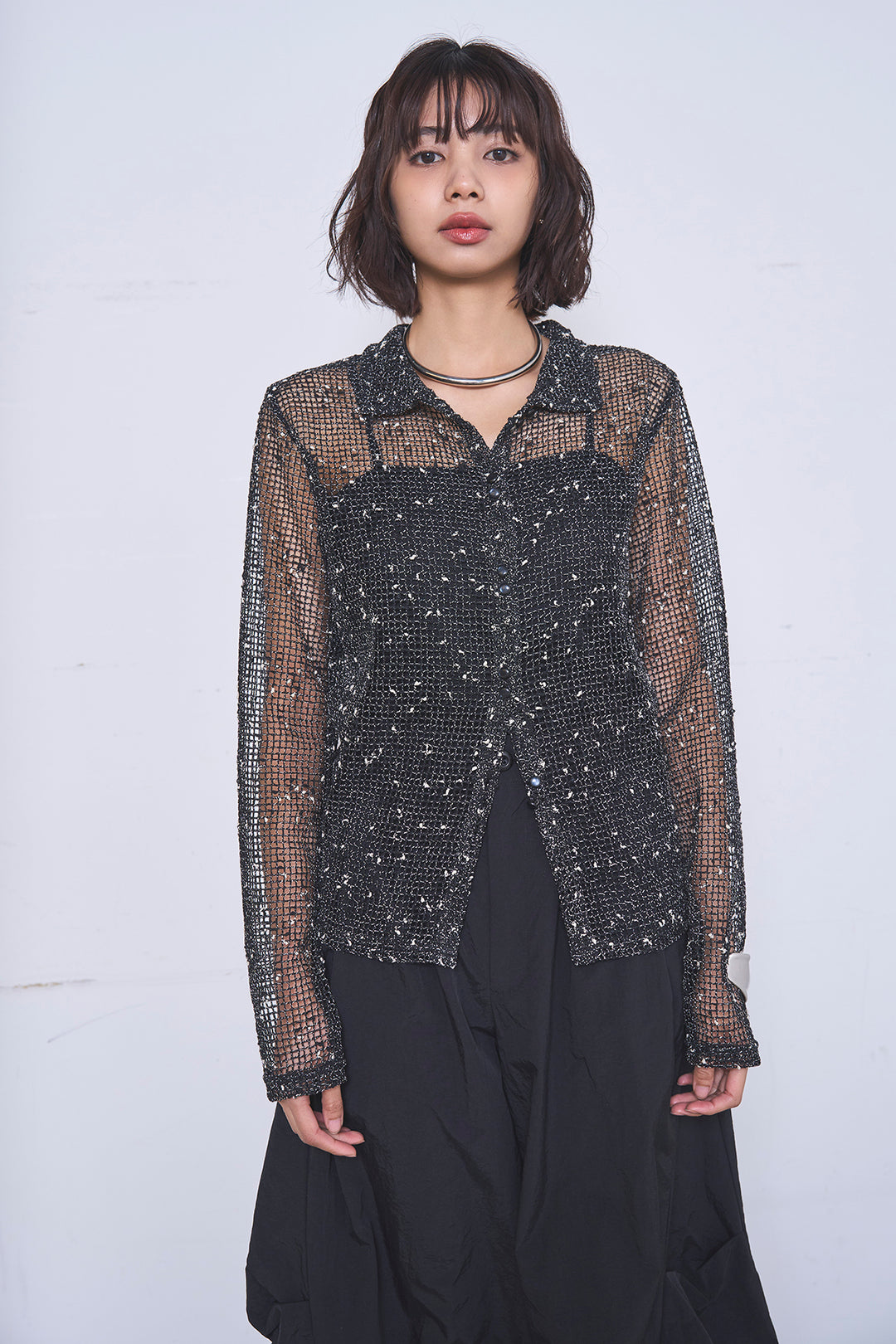 [SET]ネップメッシュポロ襟カーディガン+ドライタフタタックバレルパンツ(2set)