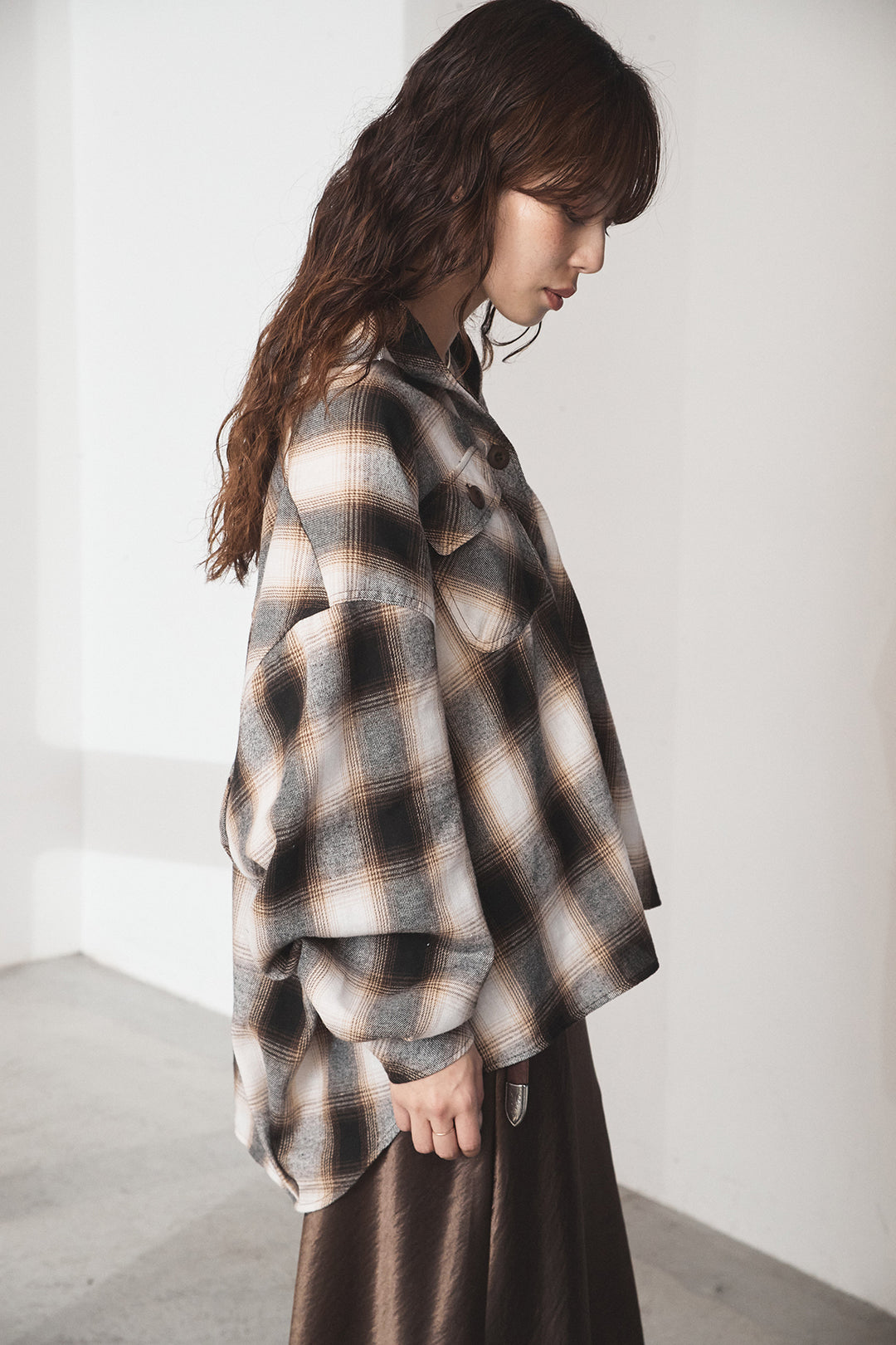 [SET]オンブレーチェックビッグシルエットCPOシャツ+センターラインニットパンツ(2set)