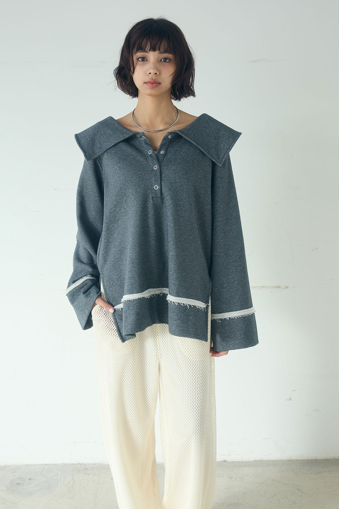 [SET]ビッグカラー2WAYスウェットトップス+メッシュリラックスパンツ(2set)