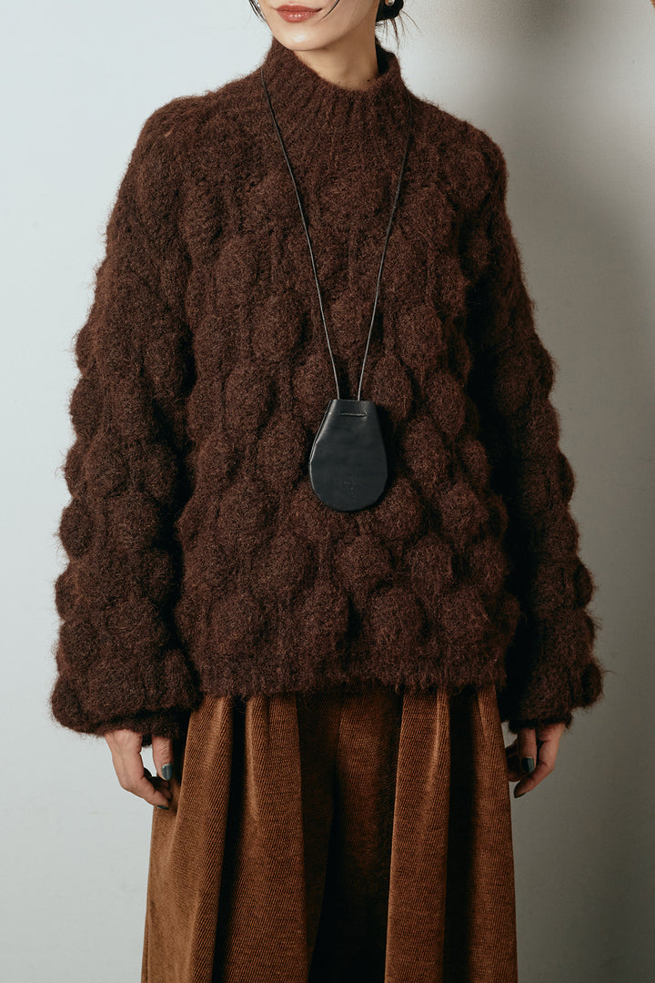 [SET]ボリュームポップコーンニットトップス+編みベルト付きワイドパンツ(2set)