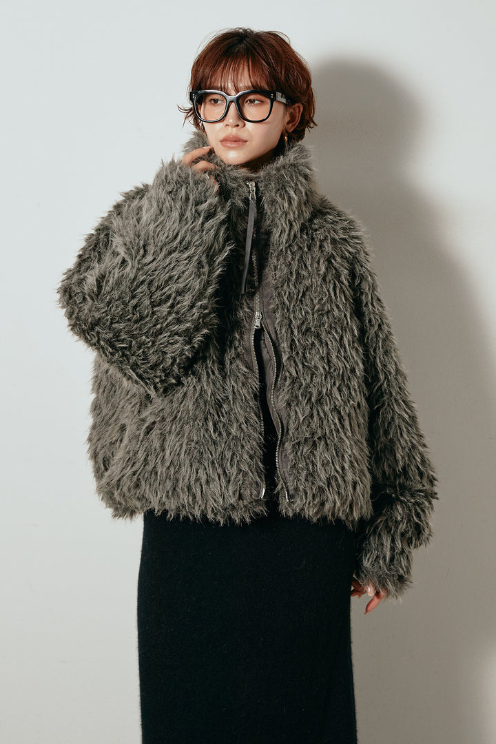 [SET]ミックスシープファースタンドブルゾン+フェイクウールタックトラウザーズパンツ(2set)